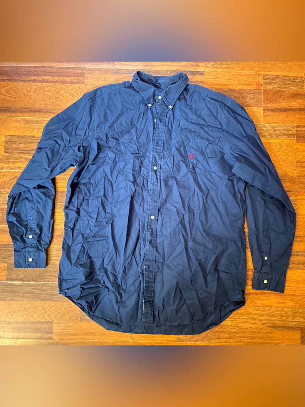 Ralph Lauren Navy Long-Sleeve Button-Down Shirt with Red Pony